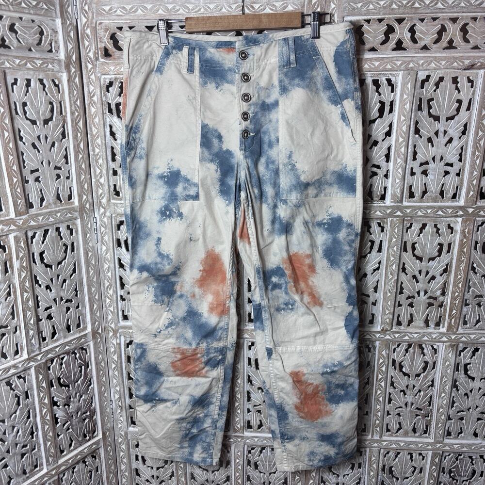 Anthropologie Pilcro The Wanderer Relaxed Trousers tie dye pants Button Front 32